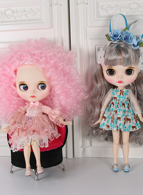 ICY DBS小布娃娃手绘改娃改妆成品灰色混色粉色爆炸头睡全眼