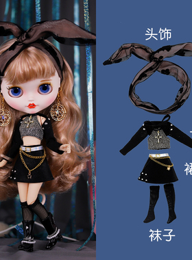 ICY DBS小布娃娃衣服黑色夜店风包臀裙耳环套装19关节ob24娃衣