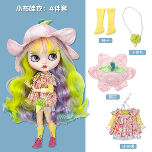 ICY ob24丽佳娃衣 DBS小布娃娃衣服花系花苞帽一字领连衣裙套装