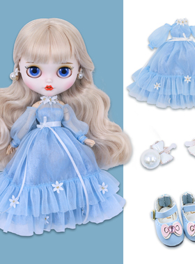 ICY DBS小布娃娃超仙雏菊蓝色长纱裙衣服OB24丽佳azone娃衣
