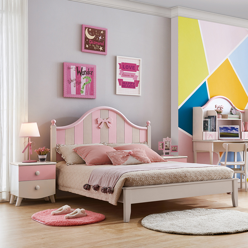 北欧全裸の子供用ベッドの女の子のシングルベッドのピンクの王女のベッドの1.5メートルの子供部屋の女子学生の寝室の家具