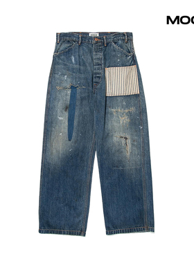 现货 BOWWOW LAPD PRISONER DENIM PANTS AGED拼接补丁牛仔裤25FW