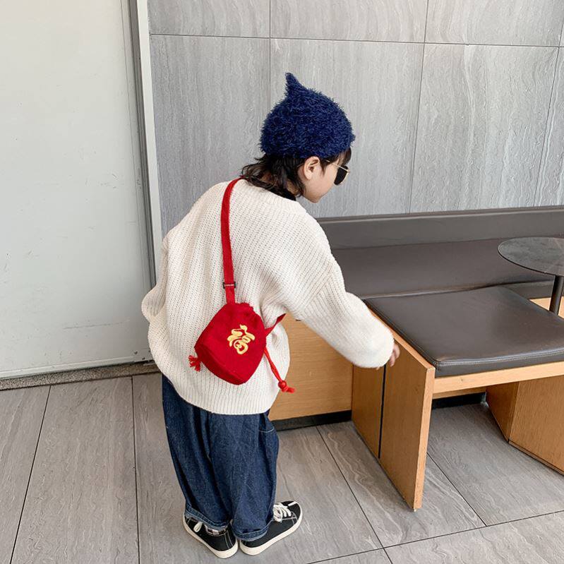 压岁钱小挎包儿童过年布包福字女童斜挎包卡通宝宝零钱包小孩拜年