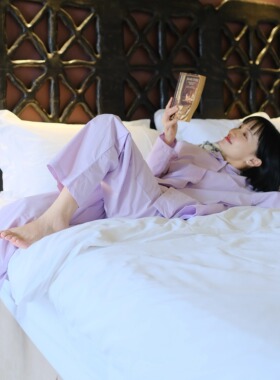 【微瑕清仓】50支纯棉精梳棉长袖睡衣套装家居服春秋款男女香芋紫