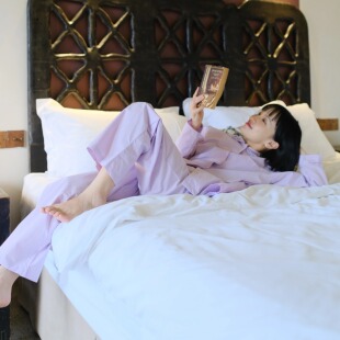 家居服春秋款 睡衣套装 50支纯棉精梳棉长袖 男女香芋紫 微瑕清仓