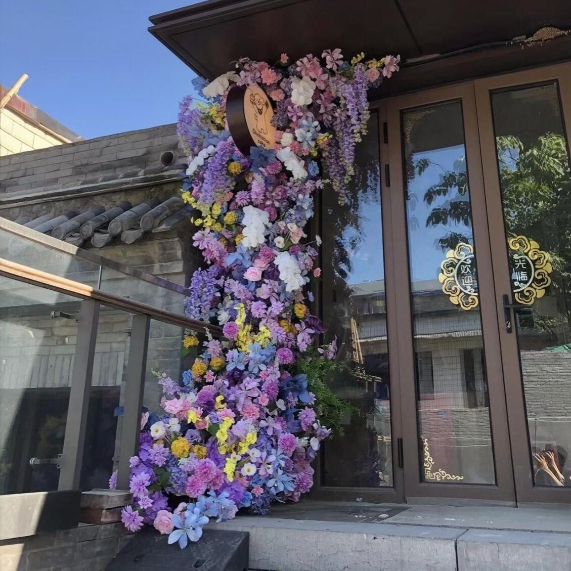 莫奈花园仿真花造景瀑布花墙橱窗婚礼布置造景网红打卡拍照装饰区