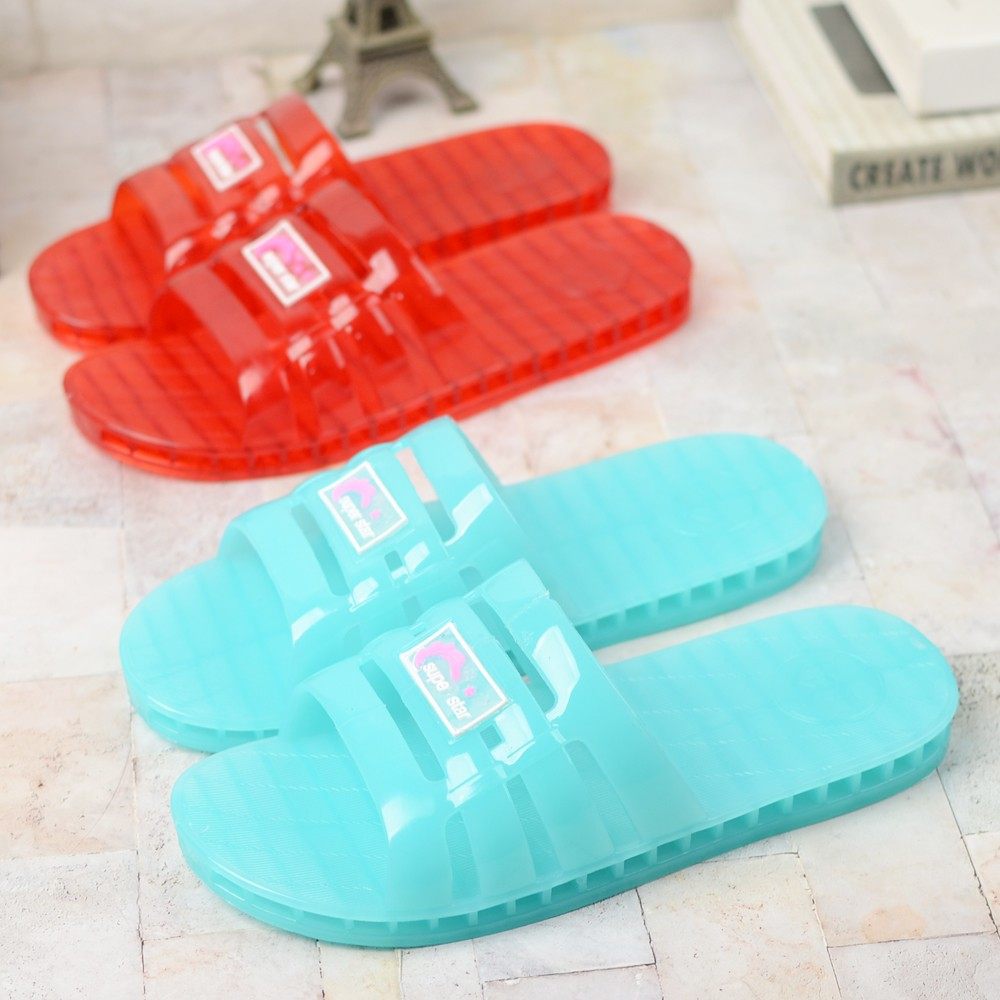 水晶塑胶平底简约透明防臭凉拖鞋