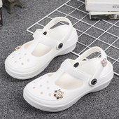 女轻底白色凉鞋 护士鞋 医护半拖舒适防滑夏季 洞洞鞋 包头两穿沙滩鞋