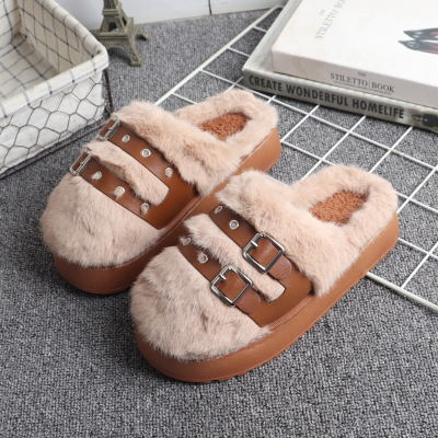 冬季新款毛毛拖鞋女外穿厚底增高