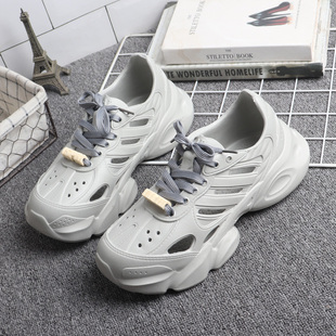 男百搭镂空洞洞鞋 超轻跑步系带运动凉鞋 透气厚底EVA增高休闲帅气