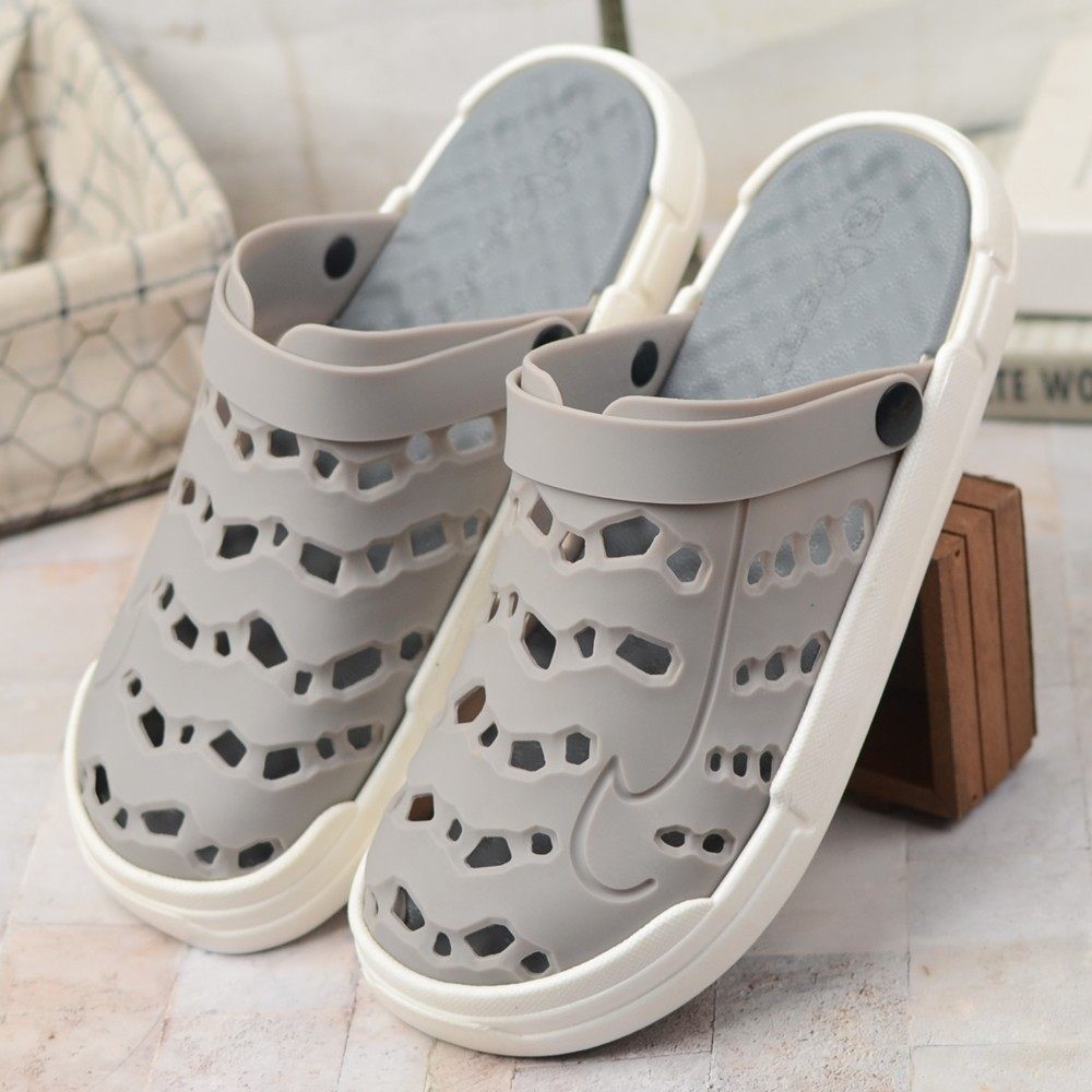 韩版男生青年包头凉拖鞋男防滑厚底两穿海边洞洞鞋个性潮软底夏天