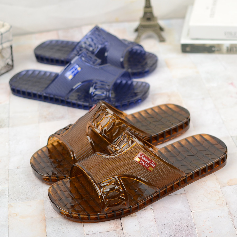 水晶凉拖鞋男士水晶塑胶防臭洗澡透明空调拖夏季休闲浴室复古拖鞋