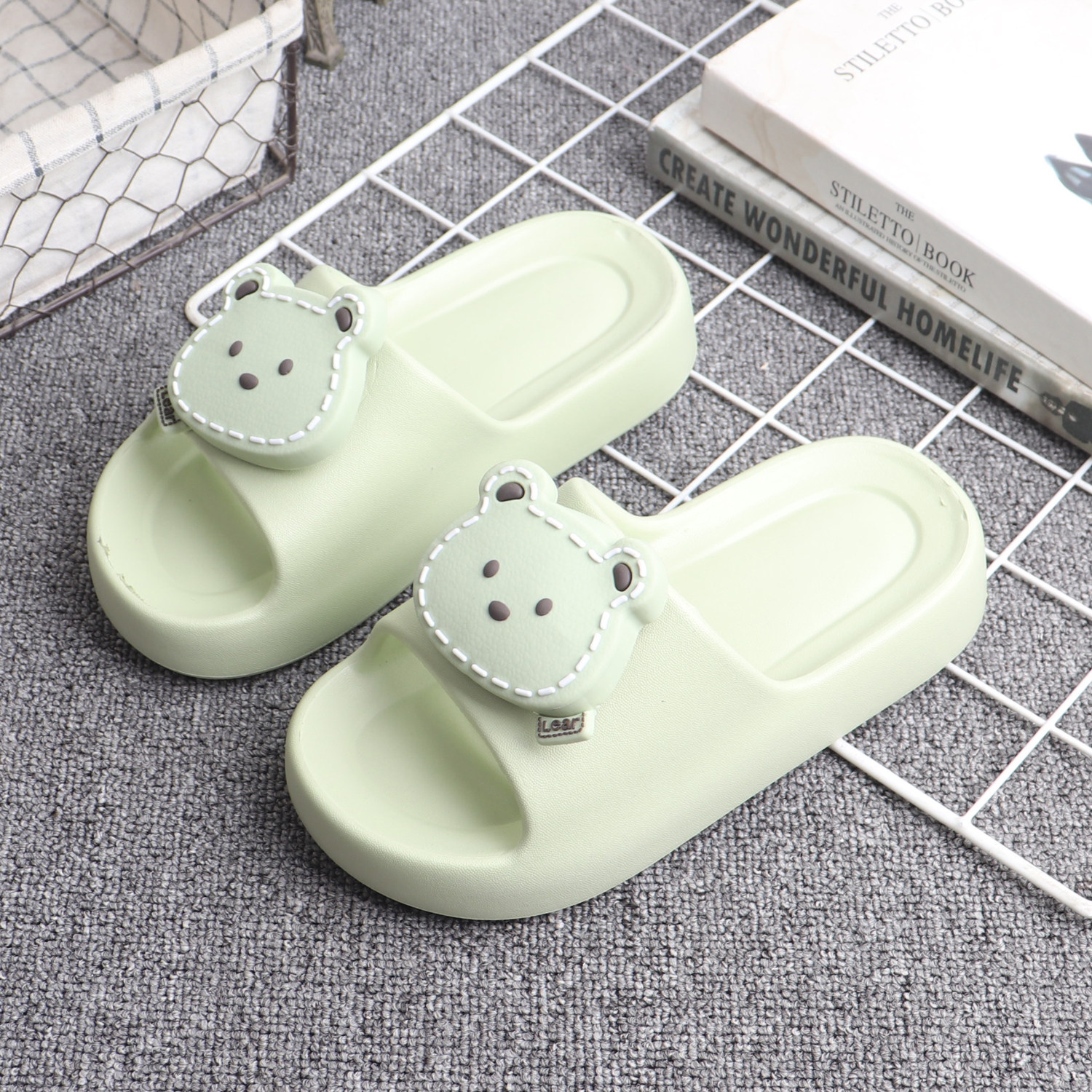 卡通小熊厚底一字拖少女心踩屎感百搭休闲防滑居家外穿凉拖鞋夏季,女鞋,一字拖,淘宝优惠券,粉丝福利购,淘宝优惠卷