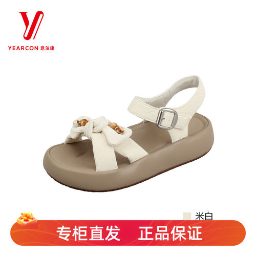 意尔康女鞋蝴蝶结厚底软底凉鞋