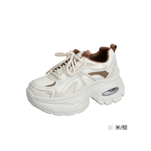 意尔康女真皮防滑厚底老爹鞋
