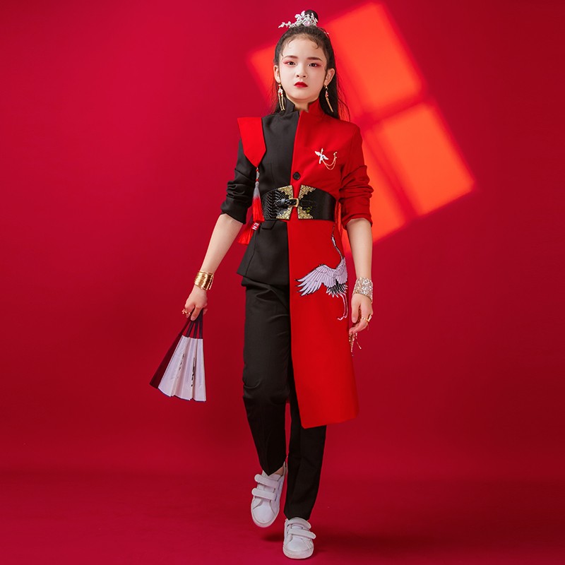 T台模特团队战队赛礼服中国风演出服国潮走秀舞台开场红礼服出租