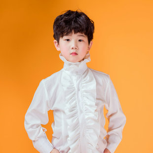 薇设计高端荷叶衬衫西装礼服拆卸 T台模特比赛潮服衬衫白色黑色