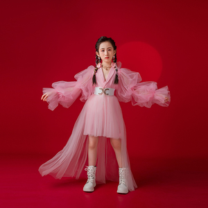 2023新款马卡龙模特走秀粉色礼服夏季仙女西装礼服公主裙礼服比赛