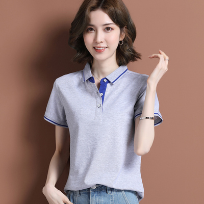 丝光纯棉翻领韩版运动工作服短袖