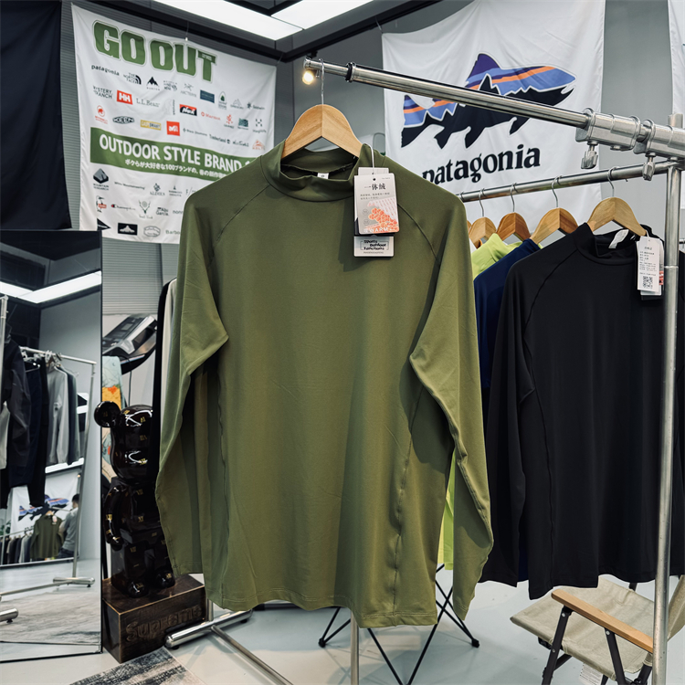 立裁拼缝韩国面料磨毛感暖绒弹力快干男士运动户外长袖速干T恤