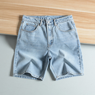 全棉水洗磨白男士 五分裤 夏季 百慕大短裤 浅色系牛仔裤 西班牙设计