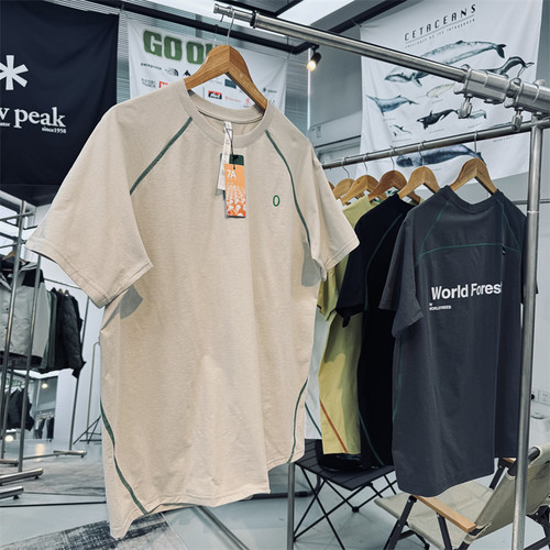 撞色明线山系宽松版短袖速干T恤