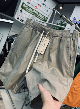 日系简约山系复古CHINO全棉男士夏季松紧腰棉质纯色9英寸休闲短裤