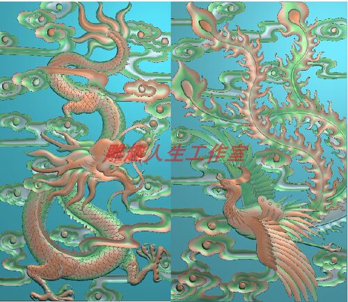 精雕图 电脑雕刻图jdp 云龙云凤龙凤图可镂空版带线 龙凤门板
