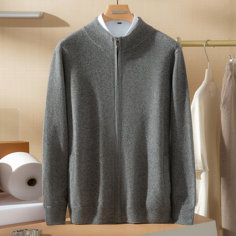 半高领100%山羊绒开衫男针织毛衣