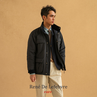 PUPP24Vintage猎装多袋拼布连帽户外男士棉服夹克外套冬季男棉衣