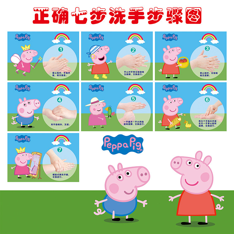 七步洗手法墙贴六部幼儿园卡通动物洗手步骤图防水贴纸卫生间装饰