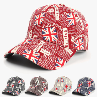 跨境新款英国国旗字母涂鸦棒球帽男女欧美时尚米字国旗鸭舌帽子潮