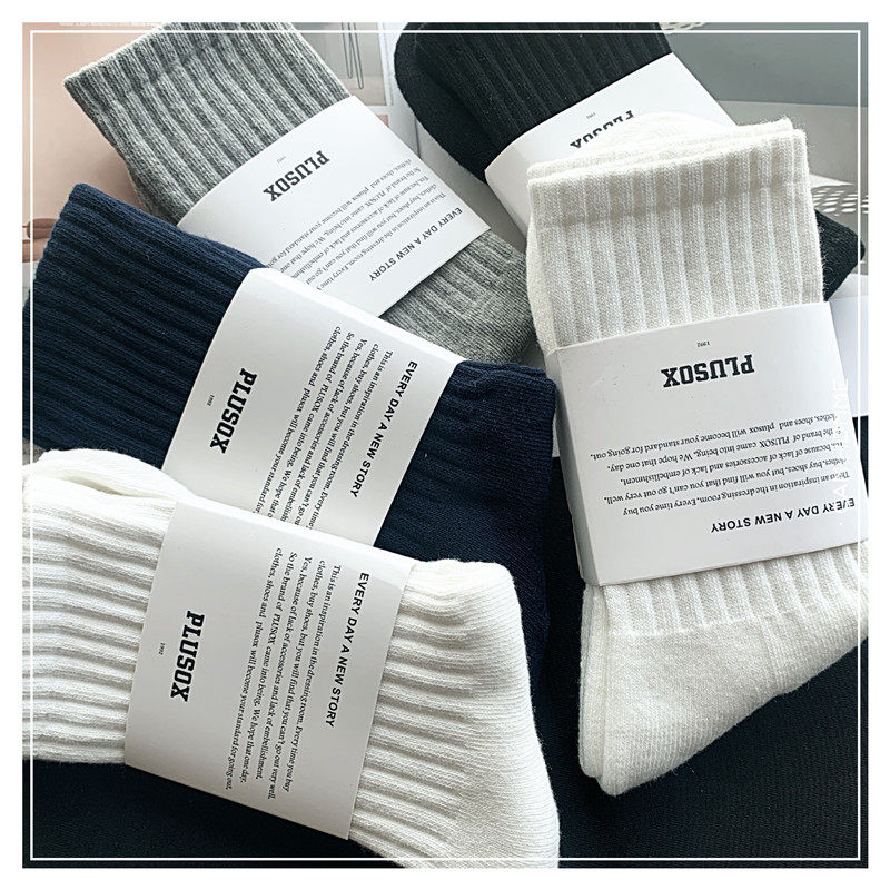 Tops socks秋冬纯色黑白灰色运动毛巾底薄款秋季中筒街头潮流男女