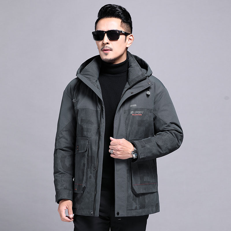 B8668钱塘2020-3冬季连帽男士羽绒服90白鸭绒中长款多口袋P310图片