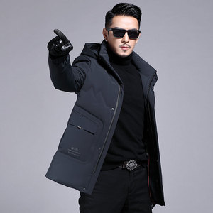 B8649钱塘2020-3冬季连帽男士羽绒服90白鸭绒中长款多口袋P325图片