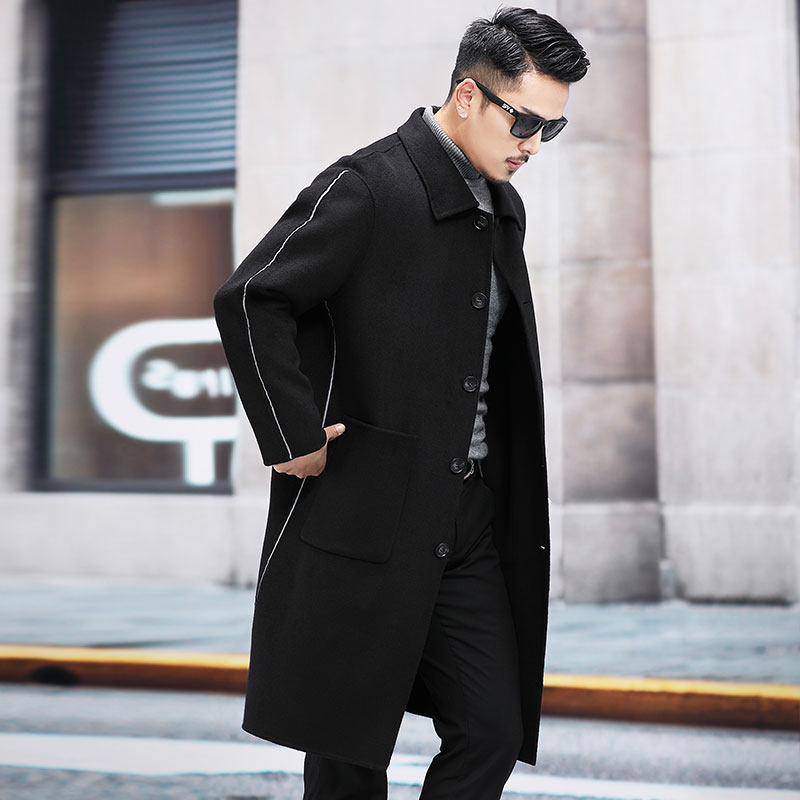 M329钱塘2020-3秋冬双面尼男士帅气男士休闲长款大衣外套P375，男装毛呢大衣，钱塘207-3