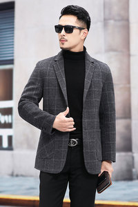 M285钱塘2020-3秋冬双面尼男士帅气男士休闲西服外套西装外套P315图片