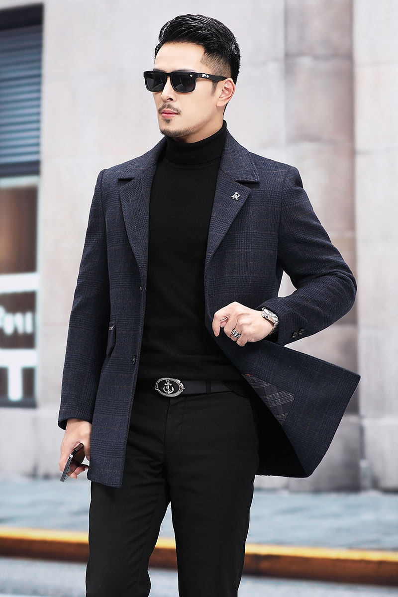M82107钱塘2020-3秋冬双面尼男士男士格子商务中长款毛呢外套P265,男装毛呢大衣,钱塘207-3