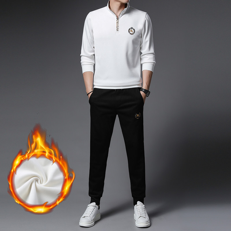 S9837-2钱塘2020-3春节款冬季男士加绒加厚半拉链套装P160，男装休闲套装，钱塘207-3