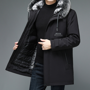 V1286钱塘2020-3男中长款高品羽绒服90白鸭绒狐狸毛领活内胆P400
