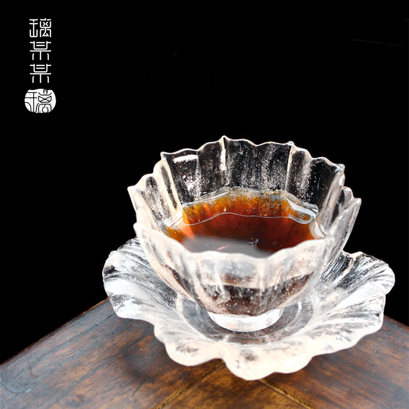 冰冻烧琉璃莲花茶盏大号高档颜值主人杯花信闻香杯品茗杯垫女茶杯