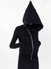 23Fw Dark Ro Style Wizard Hat Ribbed Sleeve Black Zipper Cotton Solid Color European and American Style Sweatshirt Jacket for Women