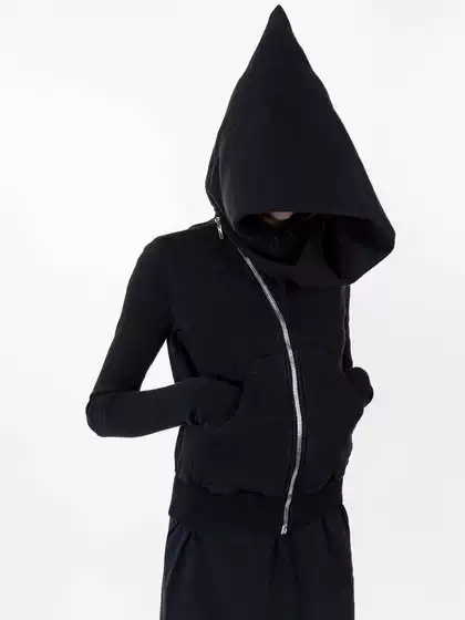 23Fw Dark Ro Style Wizard Hat Ribbed Sleeve Black Zipper Cotton Solid Color European and American Style Sweatshirt Jacket for Women
