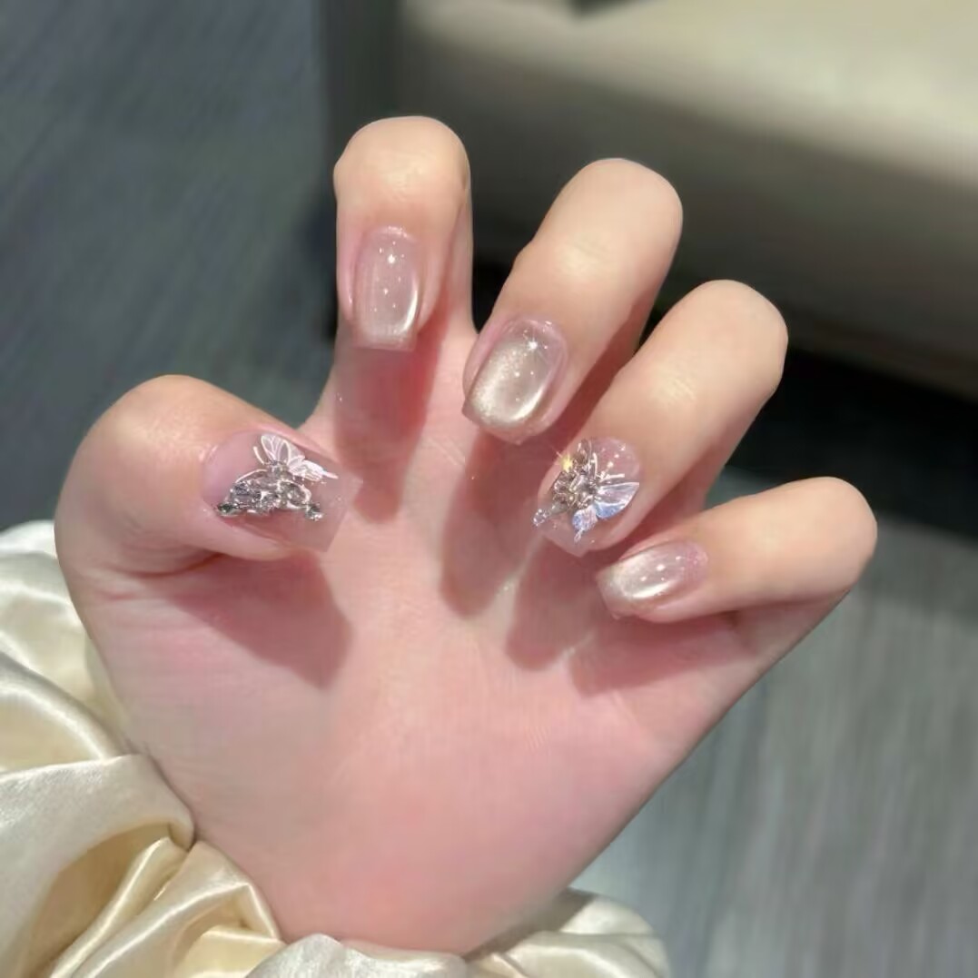 儿童蝴蝶猫眼短款穿戴甲可拆5岁小孩穿儿童穿戴式8岁小学生甲片拆