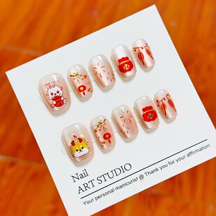 新年龙年短款穿戴甲可拆小孩穿戴甲短儿童穿戴式小学生美甲假手指