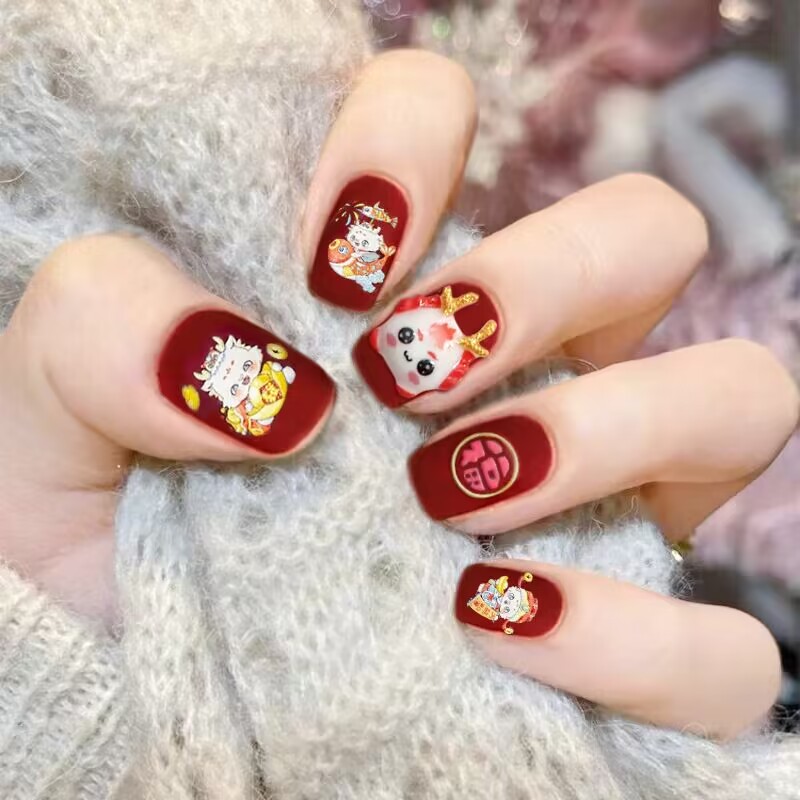 新年红色磨砂福字龙短款穿戴