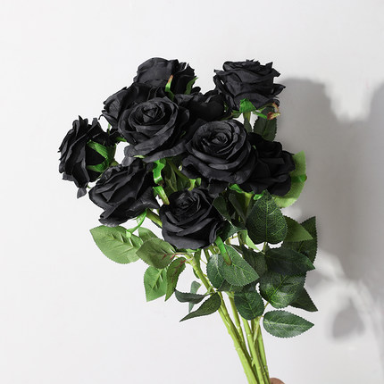 黑色玫瑰仿真花假花单只客厅暗黑风拍照道具摄影装饰摆件摆设一支