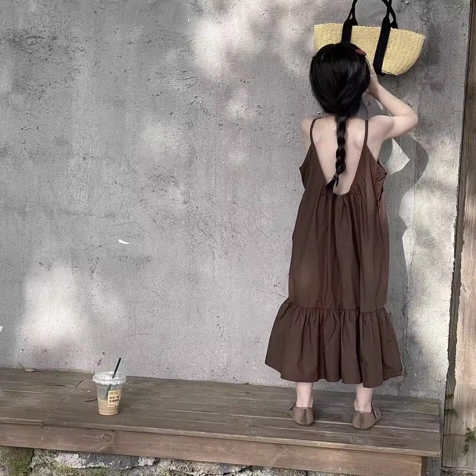 韩范女童吊带裙夏季女宝宝气质背心裙儿童海边度假沙滩连衣裙子夏