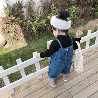 2019ins Quần áo trẻ em tùy chỉnh Hàn Quốc nam và nữ mới bé denim quần ống rộng retro quần yếm denim - Quần jean thoi trang tre em