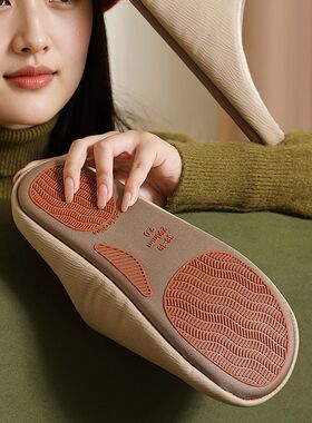 高级感静音无声防滑棉拖鞋女款秋冬季家居家用室内日式包头拖鞋男